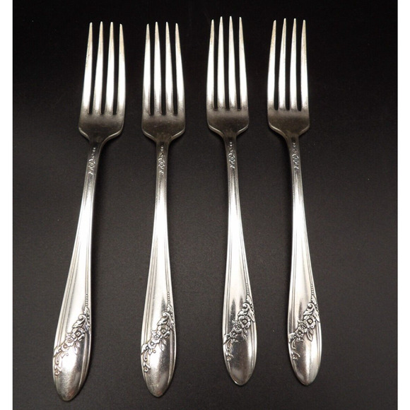 Oneida Community Tudor Plate 1946 Queen Bess II 4 Dinner Forks Silverplate 7.5" - Picture 1 of 4